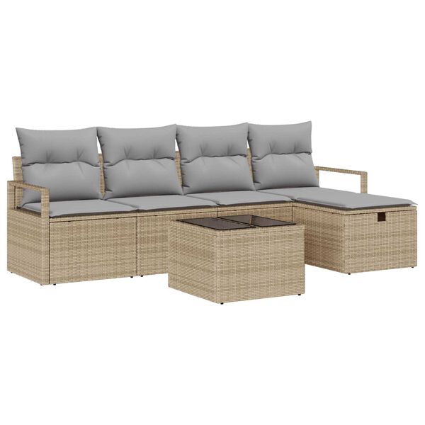 vidaXL Bankstel met kussen met opslag Beige en Licht Grijs poly rattan