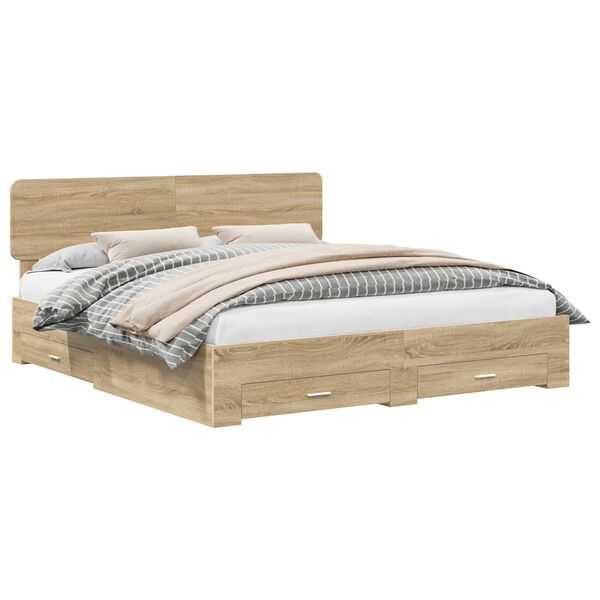 vidaXL Bedframe met hoofdeinde Sonoma Eiken 200 x 200 cm Bewerkt hout