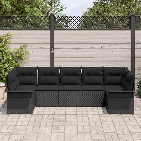 vidaXL Tuin Sofa Set met kussen 7 pcs Zwart poly rattan