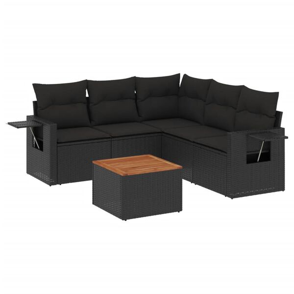 vidaXL 6-delige Loungeset met kussens poly rattan zwart