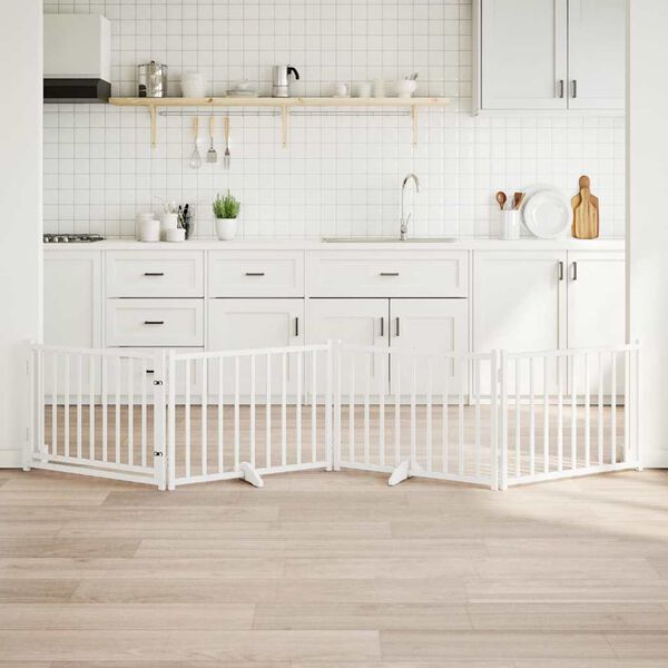 vidaXL Hondenhek inklapbaar 4 panelen 320 cm massief vurenhout wit