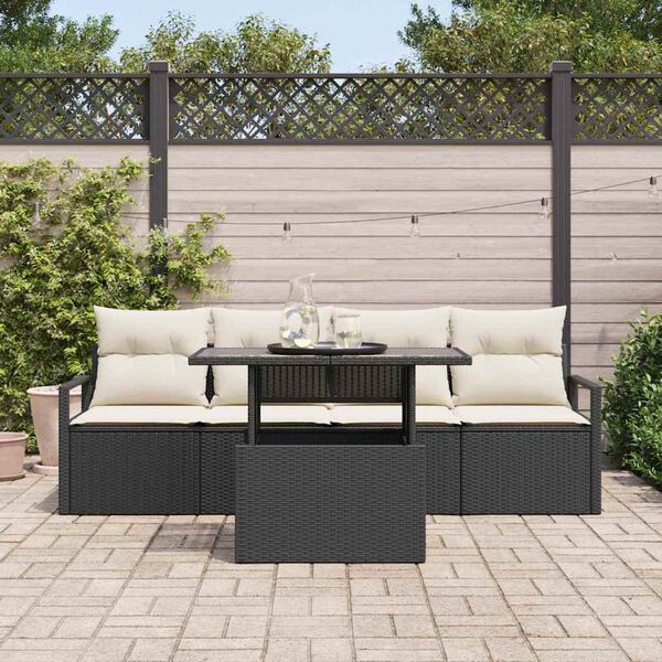 vidaXL Tuin Sofa Set met opslag 5 pcs Zwart Poly riet