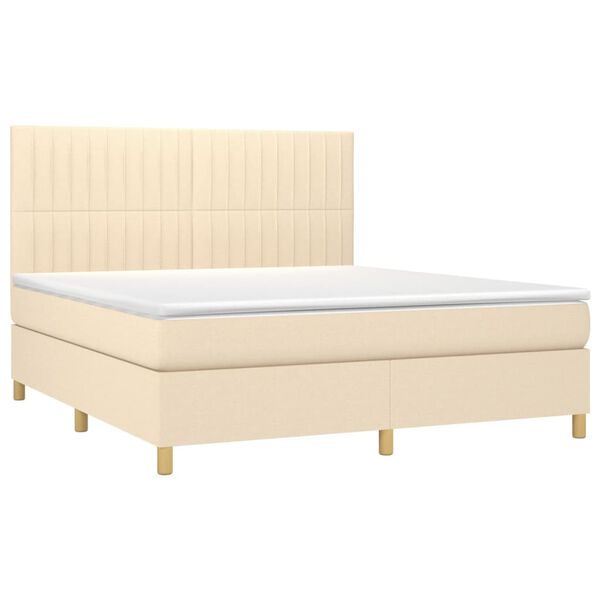 vidaXL Boxspring met matras en LED stof cr&egrave;mekleurig 180x200 cm