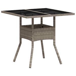 vidaXL Tuintafel met glazen blad 80x80x75 cm poly rattan lichtgrijs