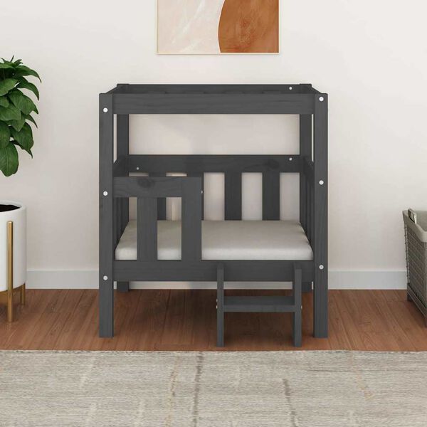 vidaXL Hondenmand 65,5x50,5x70 cm massief grenenhout grijs