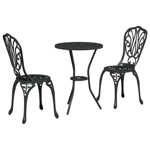 vidaXL Tuin Bistro Set 3 pcs Zwart Aluminium