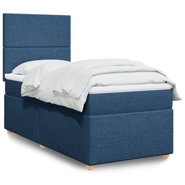 vidaXL Boxspring met matras stof blauw 90x190 cm