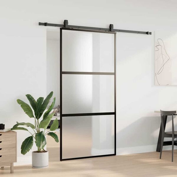 vidaXL Schuifdeur met beslagset 102,5x205 cm gehard glas zwart
