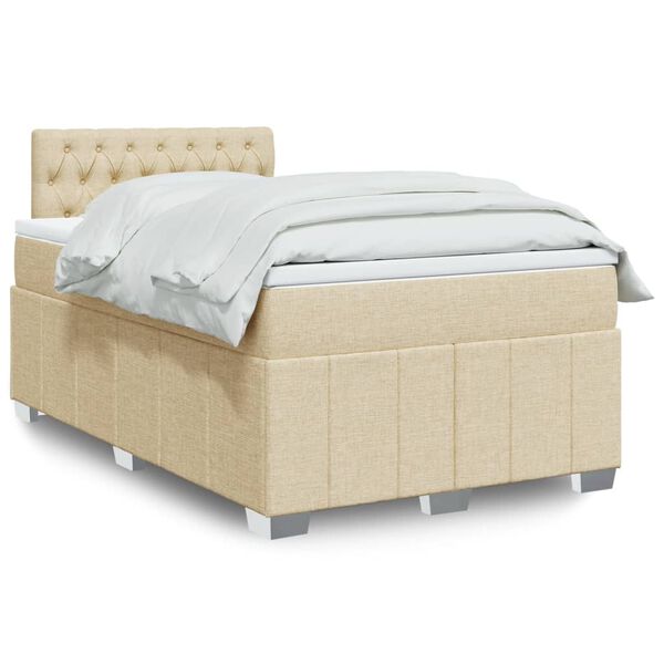 vidaXL Boxspring met matras stof cr&egrave;mekleurig 120x200 cm