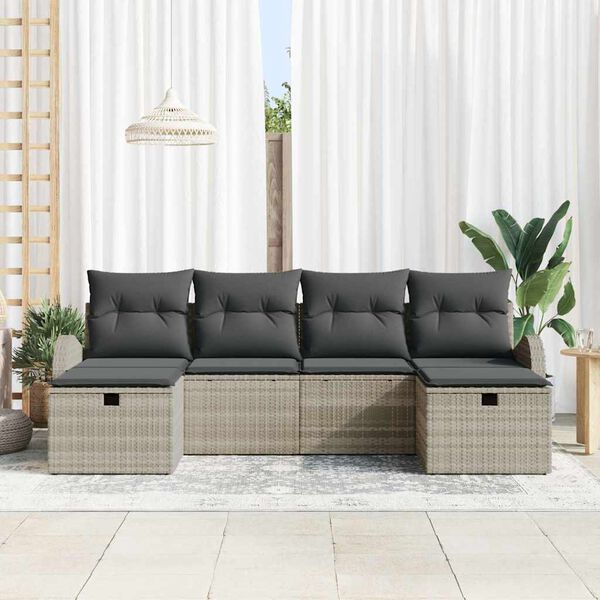 vidaXL Tuin Sofa Set met kussen 6 pcs Lichtgrijs poly rattan