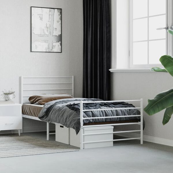 vidaXL Bedframe met hoofd- en voeteneinde metaal wit 80x200 cm