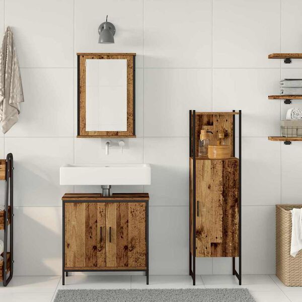 vidaXL Badkamermeubelset 3 pcs Bruin 33 x 33 x 120.5 cm Bewerkt hout