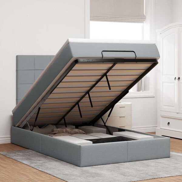 vidaXL Ottoman bed met matras en LED's 120x190 cm stof lichtgrijs