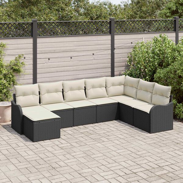 vidaXL Tuin Sofa Set met kussen 8 pcs Zwart en wit Poly riet