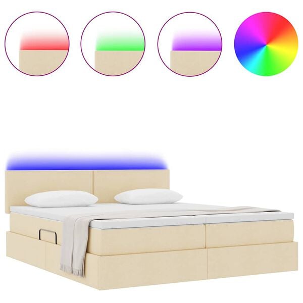 vidaXL Bed met LED-striplichten met hoofdeinde Cr&egrave;me 180 x 200 cm Stof