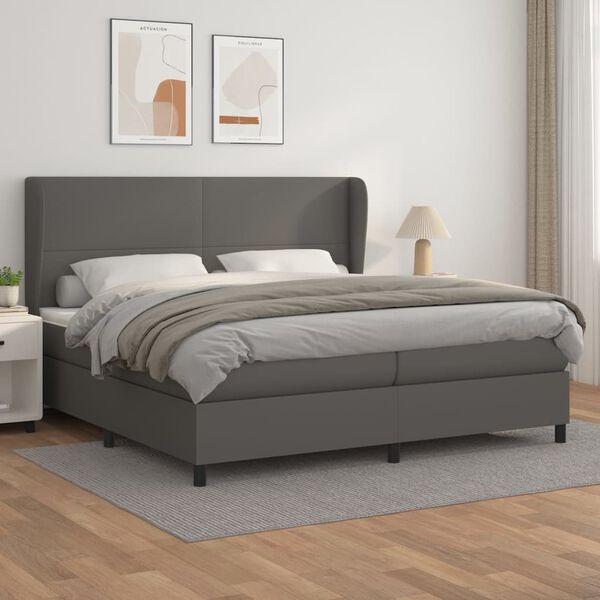 vidaXL Boxspring met matras kunstleer grijs 200x200 cm