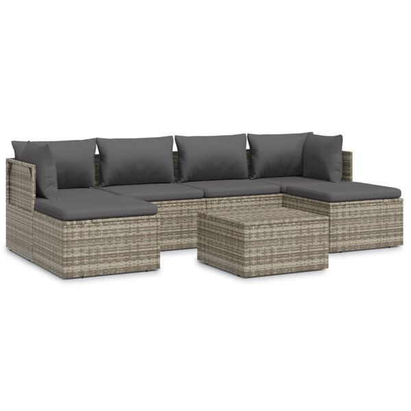 vidaXL 7-delige Loungeset met kussens poly rattan grijs