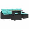 vidaXL Tuinbankenset 6 st Zwart en Teal poly rattan