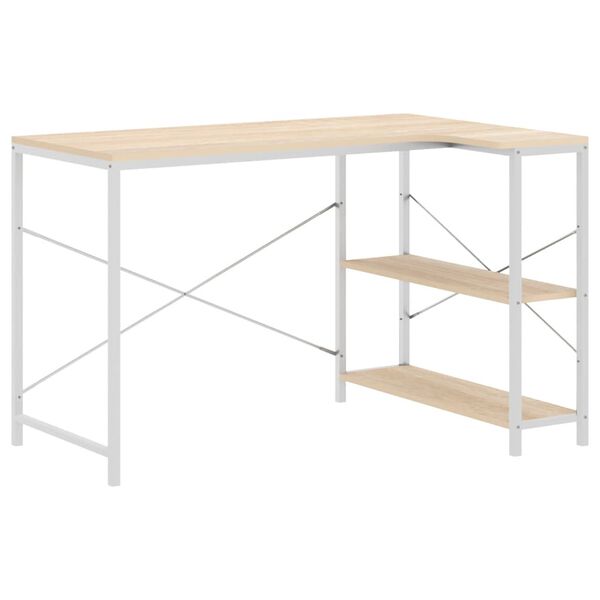 vidaXL Computerbureau 110x72x70 cm bewerkt hout wit en eikenkleurig