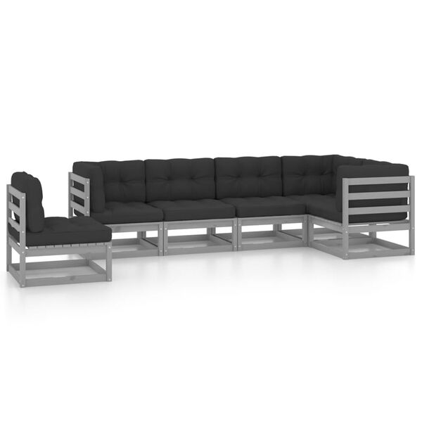 vidaXL 6-delige Loungeset met kussens massief grenenhout