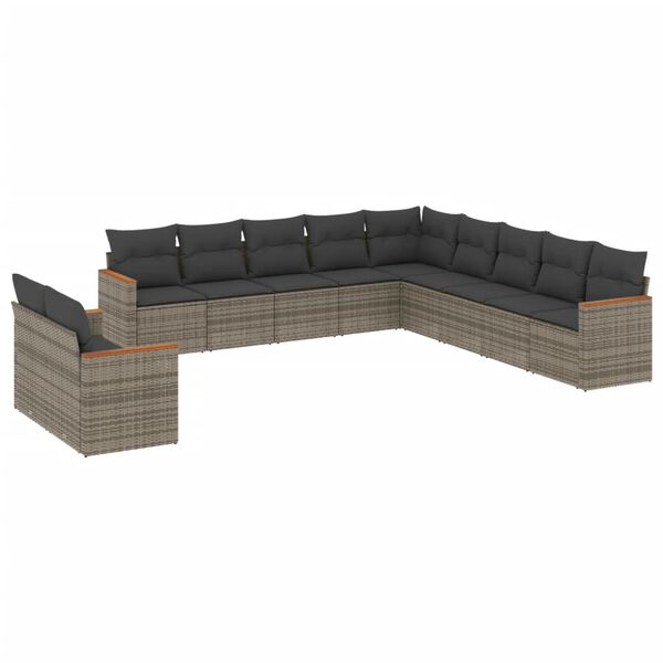 vidaXL 11-delige Loungeset met kussens poly rattan grijs