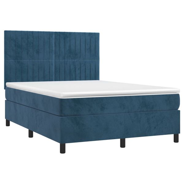 vidaXL Boxspring met matras fluweel donkerblauw 140x190 cm