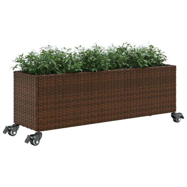 vidaXL Plantenbakken met wielen 2 st 107x32x38 cm poly rattan bruin