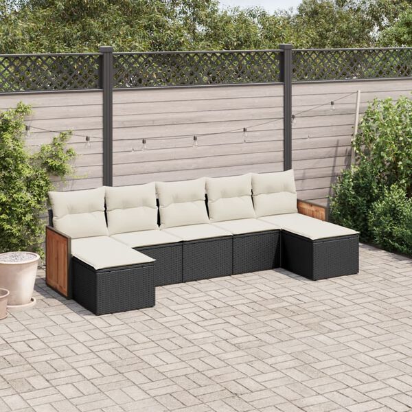 vidaXL 7-delige Loungeset met kussens poly rattan zwart