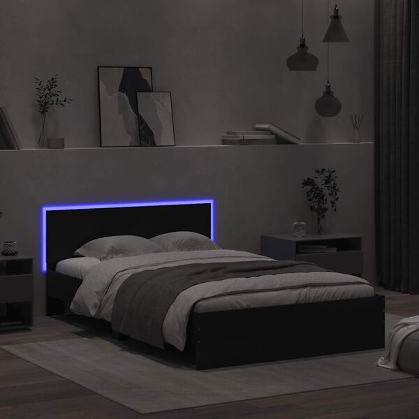 vidaXL Bedframe met hoofdeinde en LED zwart 140x190 cm