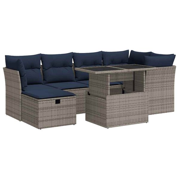 vidaXL 7-delige Loungeset met kussens poly rattan acacia grijs