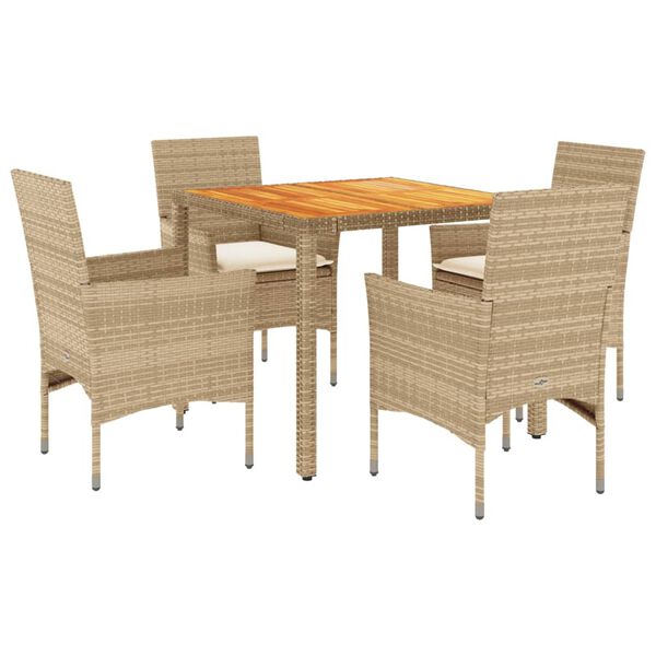 vidaXL 5-delige Tuinset met kussens poly rattan en acaciahout beige