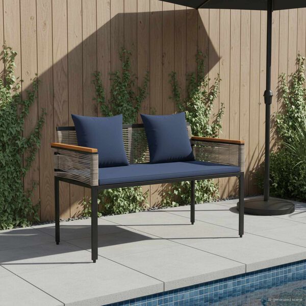 vidaXL Tuinbank Grijs en Marineblauw 117 x 54 x 74.5 cm poly rattan