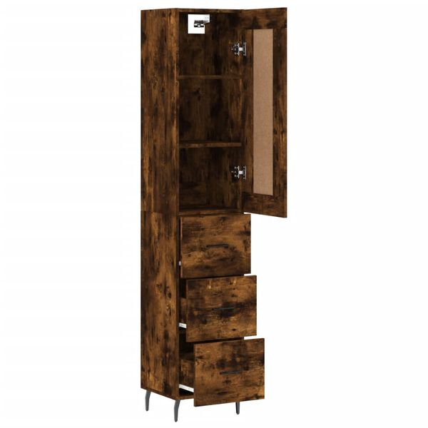vidaXL Hoge kast 34,5x34x180 cm bewerkt hout gerookt eikenkleurig