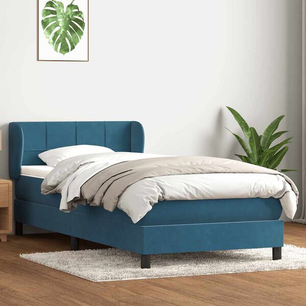 vidaXL Boxspring met matras fluweel donkerblauw 80x210 cm