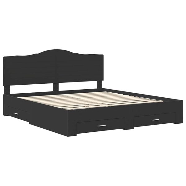 vidaXL Bedframe met hoofdeinde Zwart 200 x 200 cm Bewerkt hout