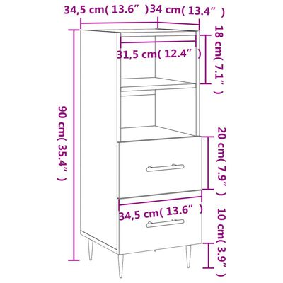 vidaXL Dressoir 34,5x34x90 cm bewerkt hout wit