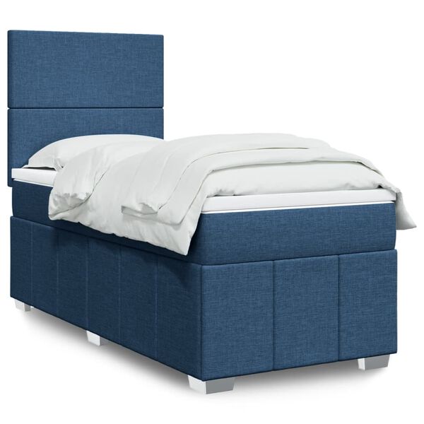 vidaXL Boxspring met matras stof blauw 100x200 cm