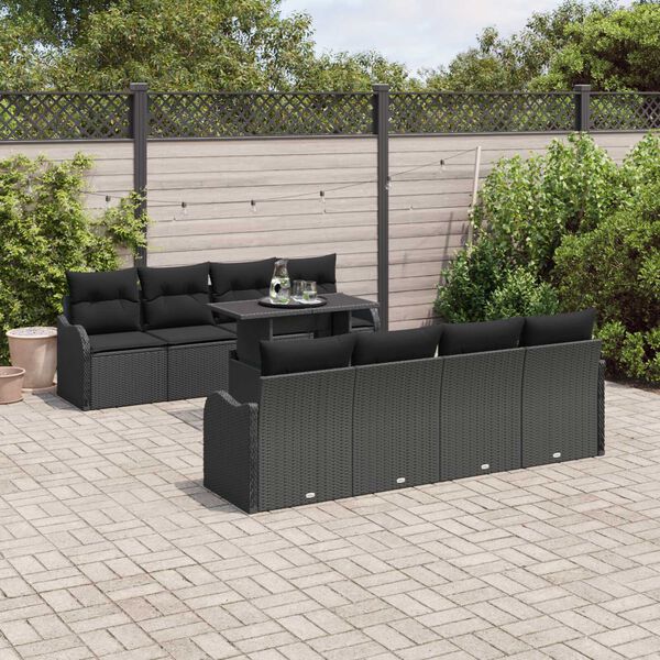 vidaXL Tuin Sofa Set met kussen 7 pcs Zwart poly rattan