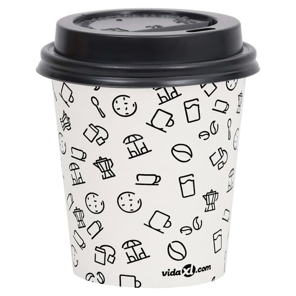 vidaXL Koffiebekers 500 st met deksels 200 ml papier wit en zwart