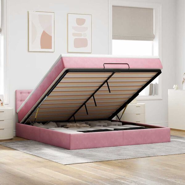vidaXL Ottoman bed met matras en LED's 160x200cm fluweel roze