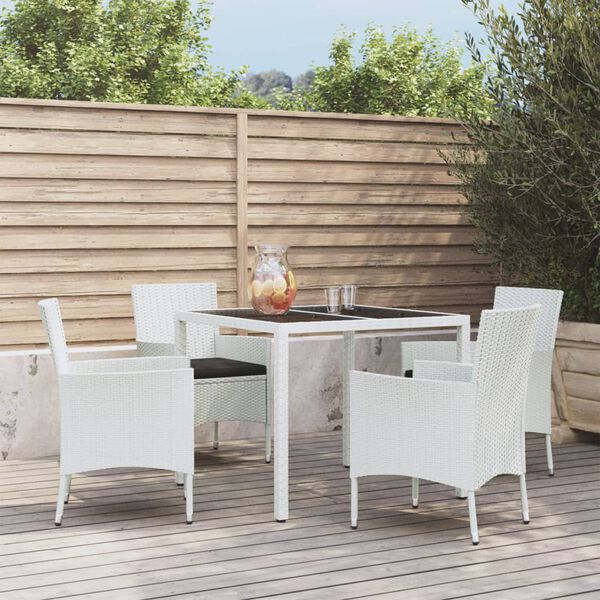 vidaXL 5-delige Tuinset met kussens poly rattan wit