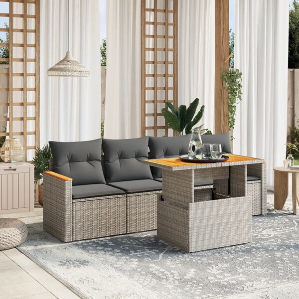 vidaXL 5-delige Loungeset met kussens poly rattan grijs
