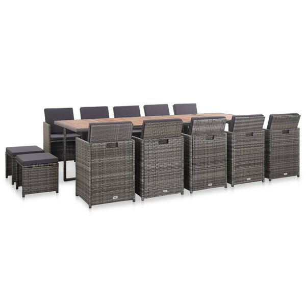 vidaXL 15-delige Tuinset met kussens poly rattan antraciet