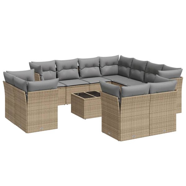 vidaXL 12-delige Loungeset met kussens poly rattan beige