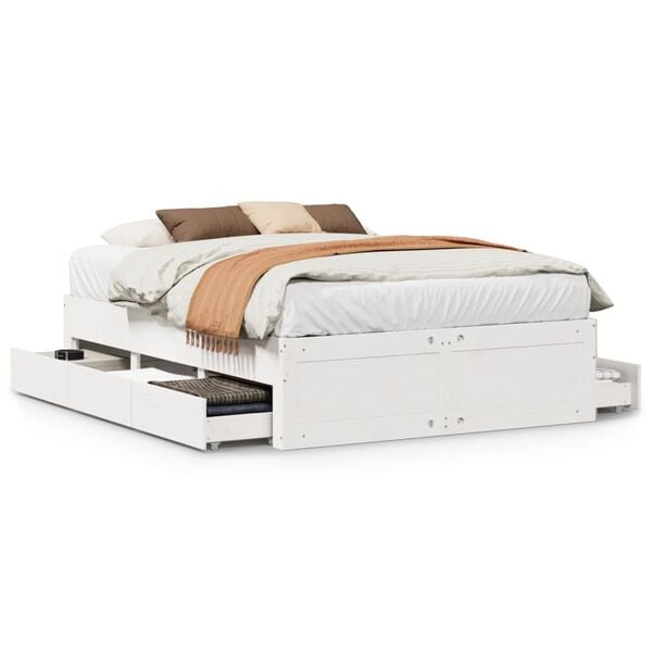 vidaXL Bedframe zonder matras met lades grenenhout wit 140x200 cm