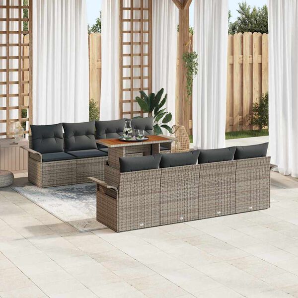 vidaXL Tuin Sofa Set met opslag 9 pcs Grijs Poly riet