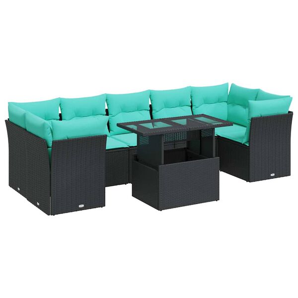 vidaXL 8-delige Loungeset met kussens poly rattan acacia zwart