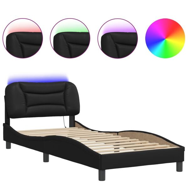 vidaXL Bedframe met LED zonder matras "Hvar" zwart 90x190 cm