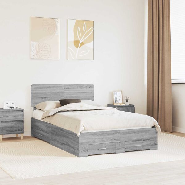 vidaXL Bedframe met hoofdeinde Grijs Sonoma 135 x 190 cm Bewerkt hout