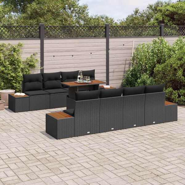 vidaXL Tuin Sofa Set met opslag 9 pcs Zwart Poly riet